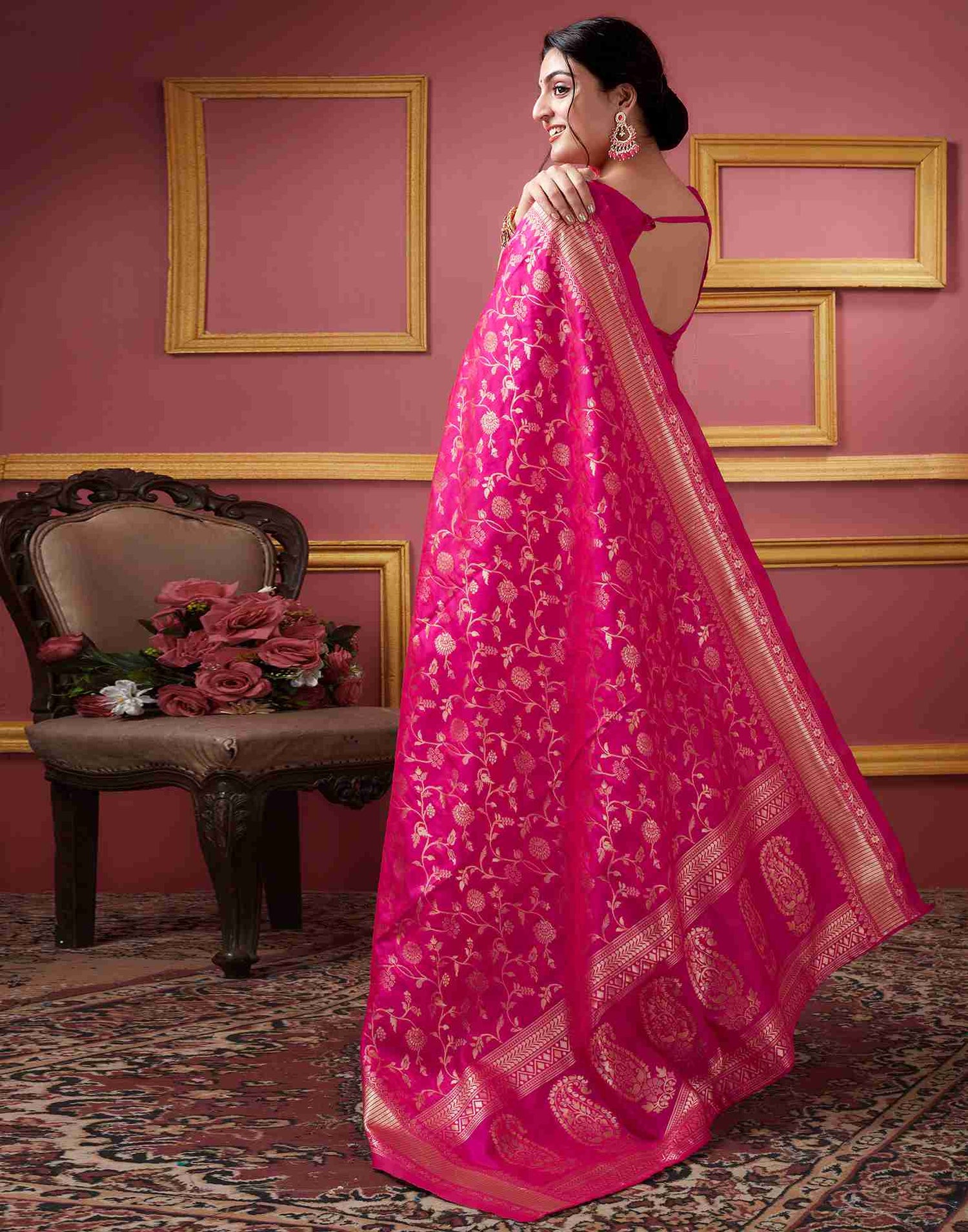 Rani Pink Silk Plain Saree