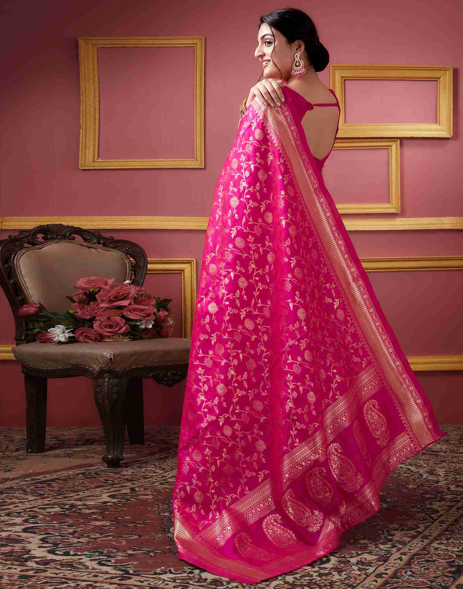 Rani Pink Silk Plain Saree