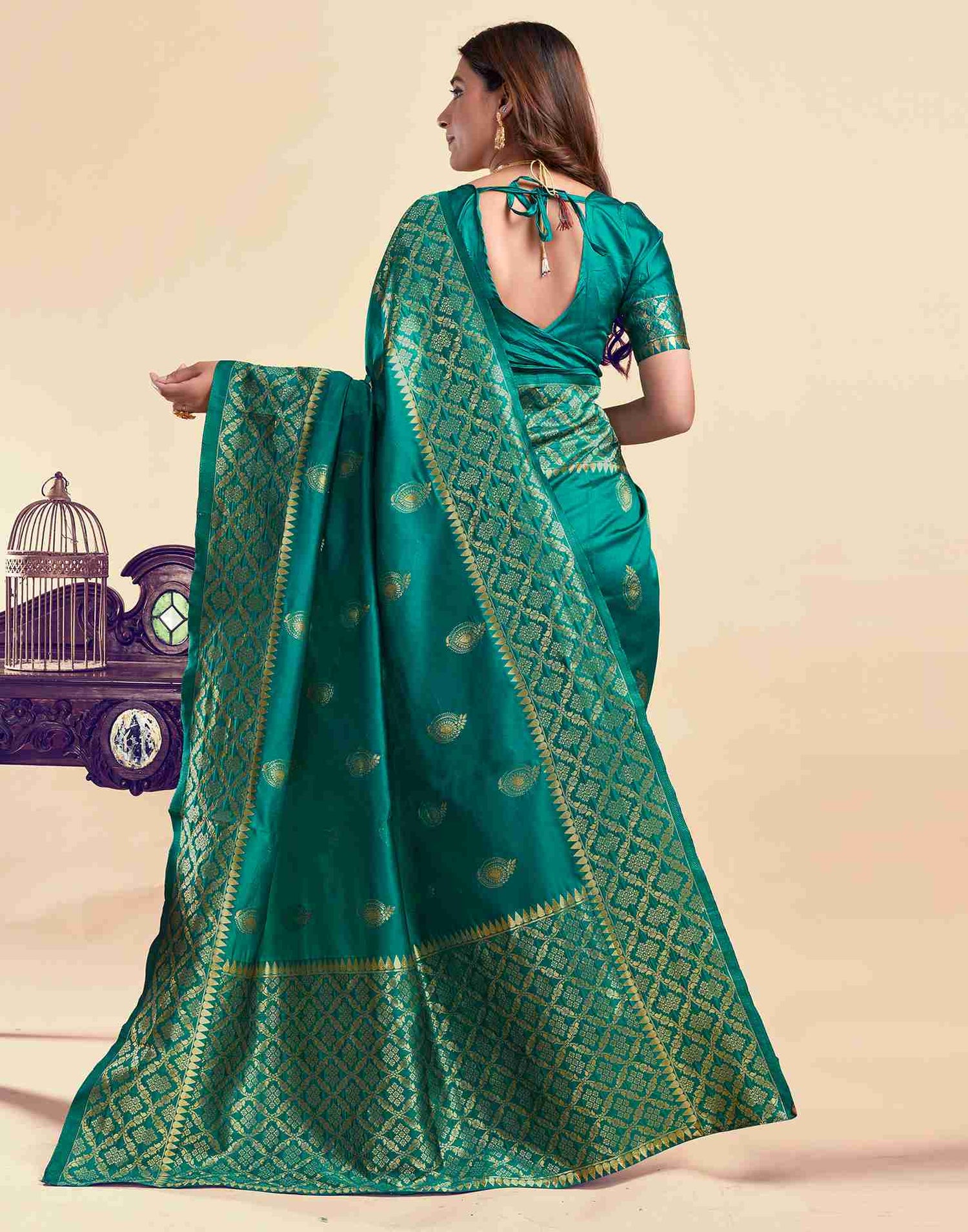 Teal Green Silk Woven Saree