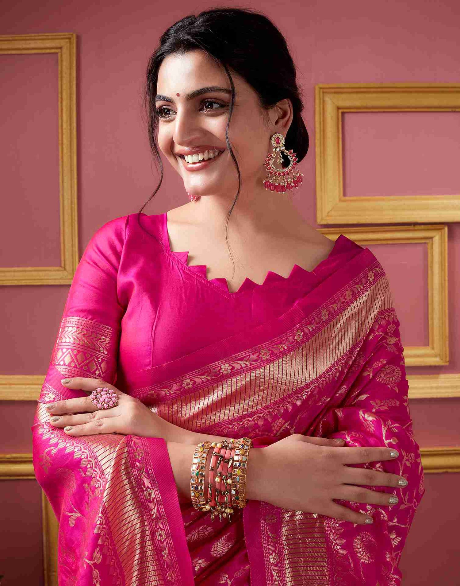 Rani Pink Silk Plain Saree