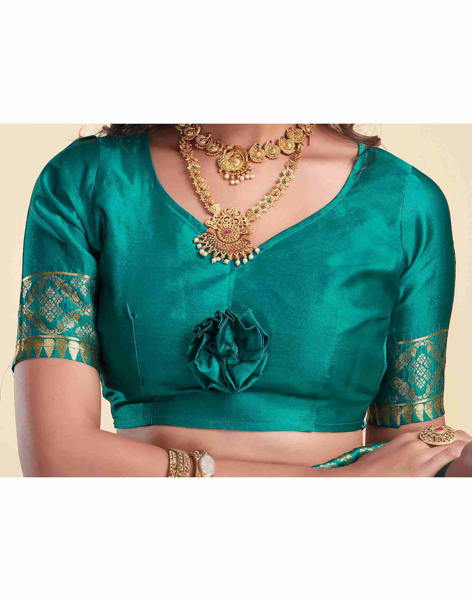 Teal Green Silk Woven Saree