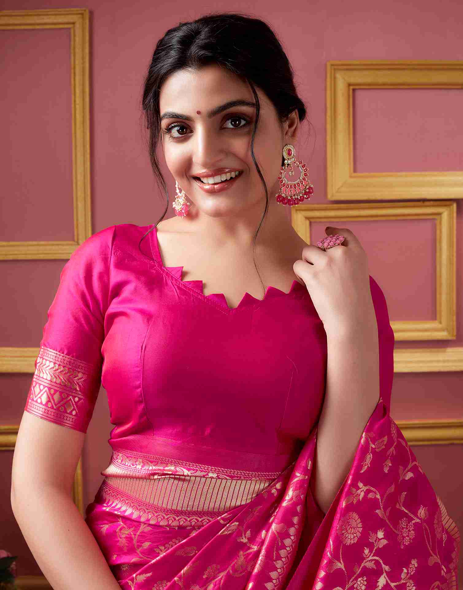 Rani Pink Silk Plain Saree