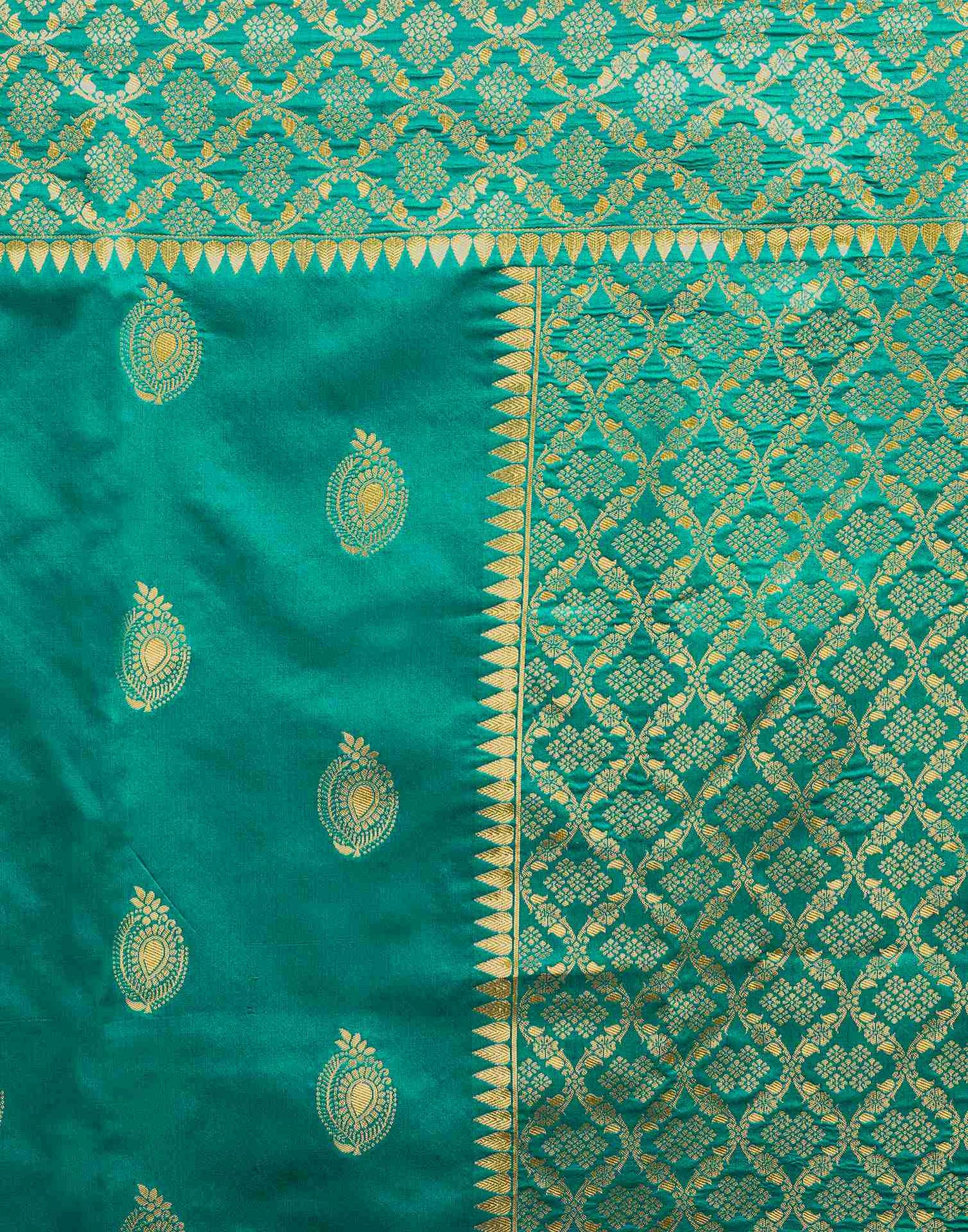 Teal Green Silk Woven Saree