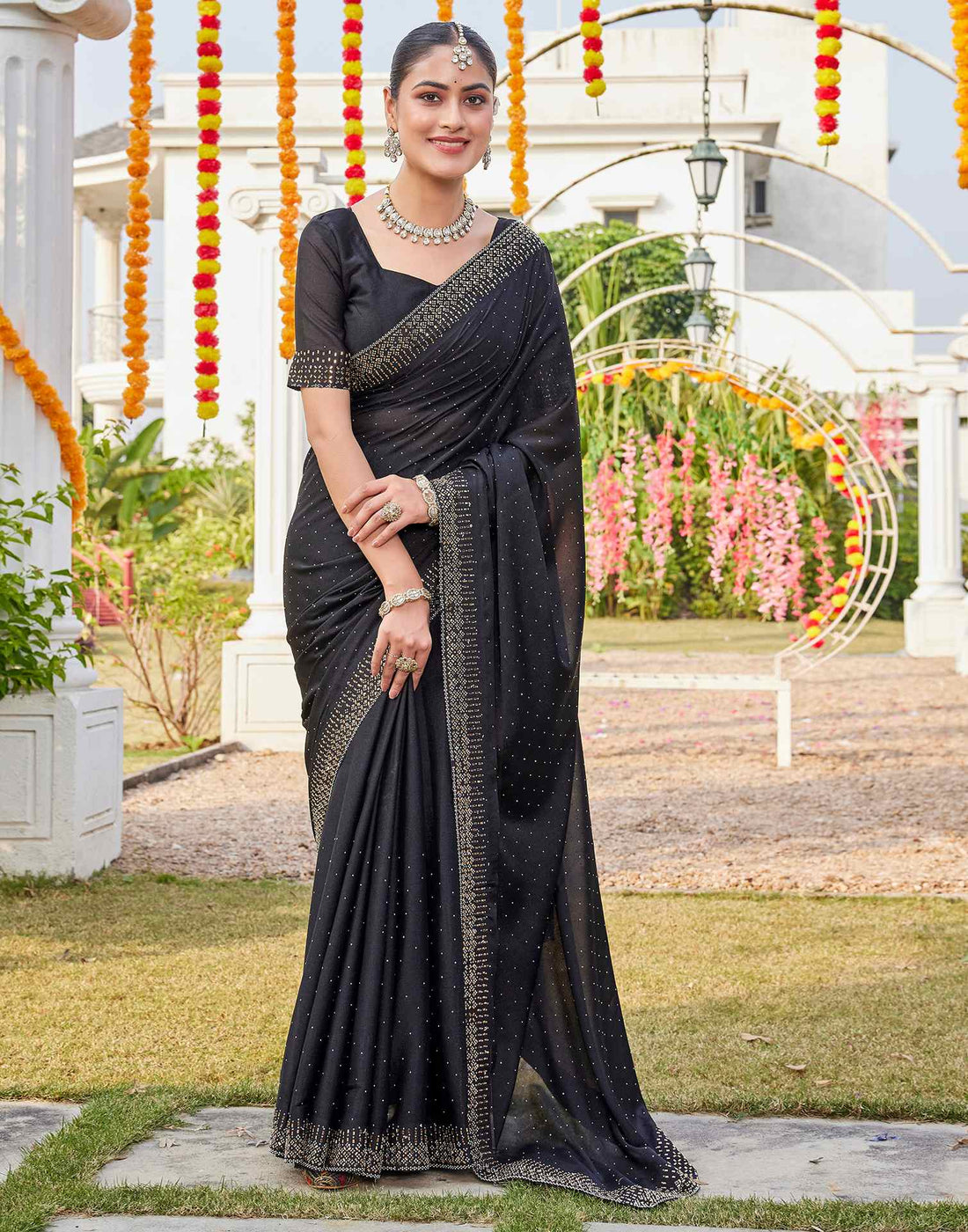 Black Shimmer Stone Work Swarovski Saree