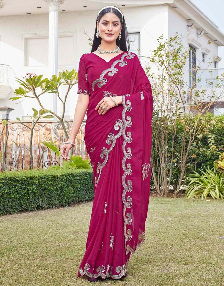 Dark Pink Shimmer Sequence Embroidery Saree
