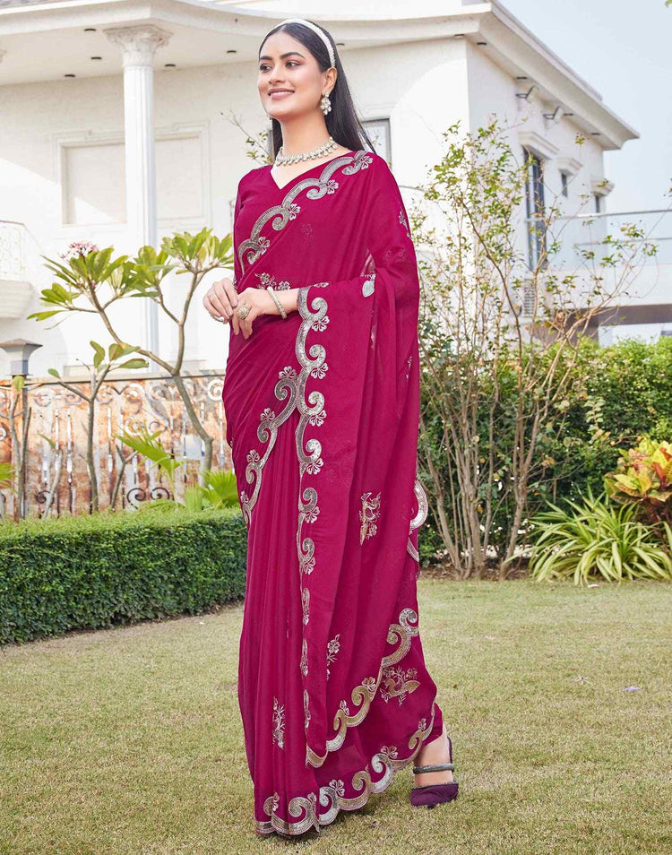 Dark Pink Shimmer Sequence Embroidery Saree