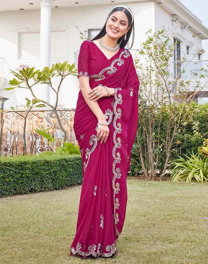 Dark Pink Shimmer Sequence Embroidery Saree