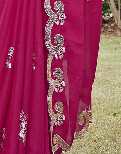 Dark Pink Shimmer Sequence Embroidery Saree