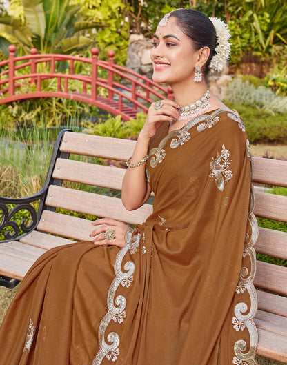 Brown Shimmer Sequence Embroidery Saree
