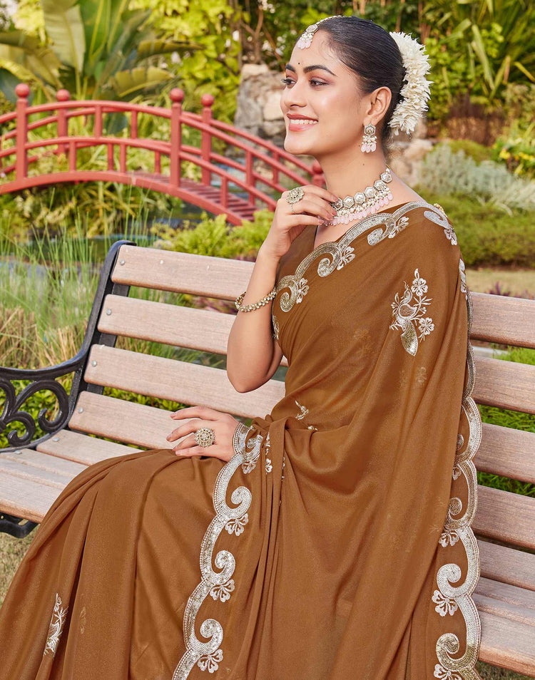 Brown Shimmer Sequence Embroidery Saree