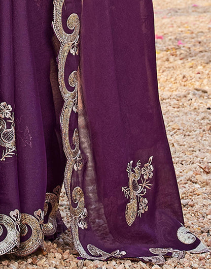 Wine Shimmer Sequence Embroidery Saree