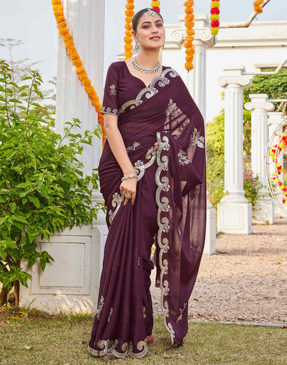 Dark Brown Shimmer Sequence Embroidery Saree