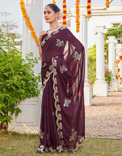 Dark Brown Shimmer Sequence Embroidery Saree
