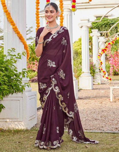 Dark Brown Shimmer Sequence Embroidery Saree