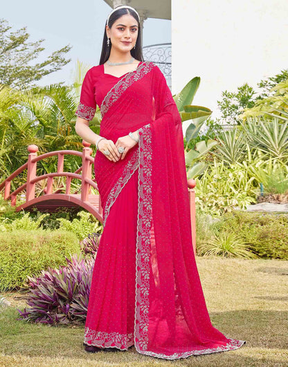 Pink Georgette Stone Work Swarovski Saree