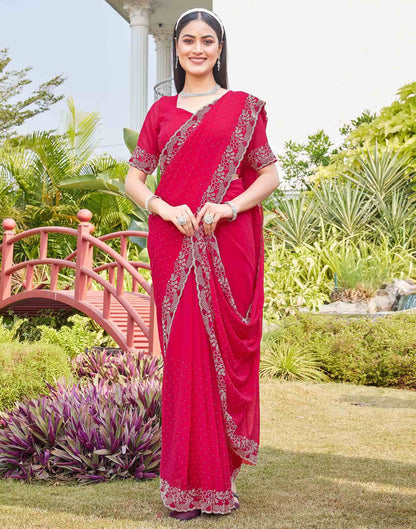 Pink Georgette Stone Work Swarovski Saree