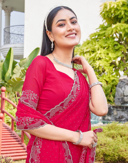 Pink Georgette Stone Work Swarovski Saree