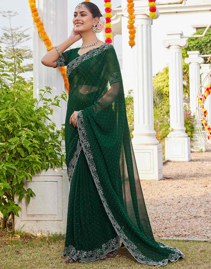Green Georgette Stone Work Swarovski Saree