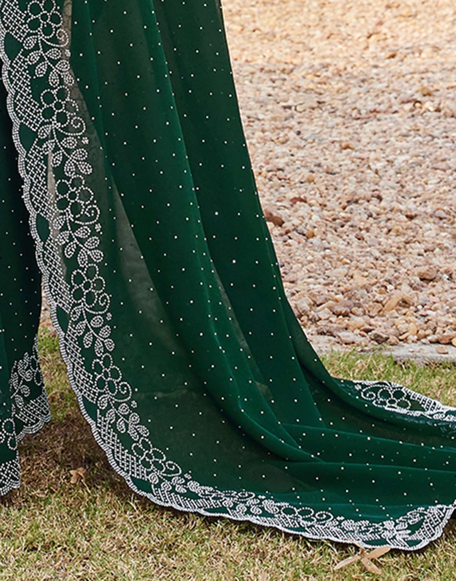 Green Georgette Stone Work Swarovski Saree