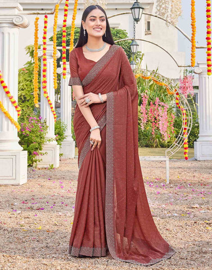 Brown Shimmer Stone Work Swarovski Saree