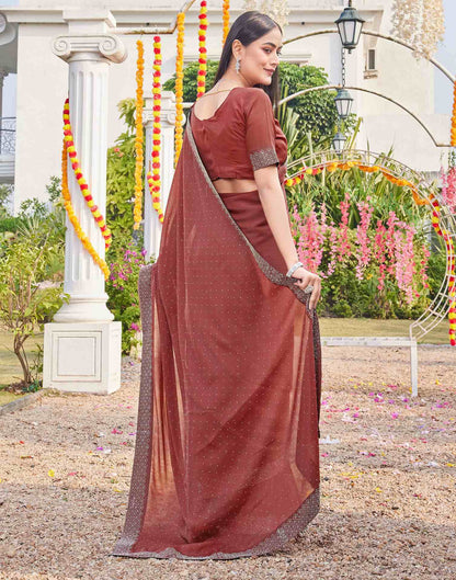 Brown Shimmer Stone Work Swarovski Saree