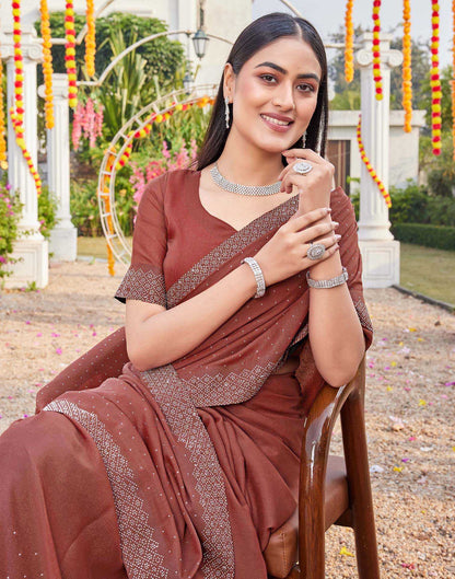 Brown Shimmer Stone Work Swarovski Saree