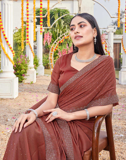 Brown Shimmer Stone Work Swarovski Saree