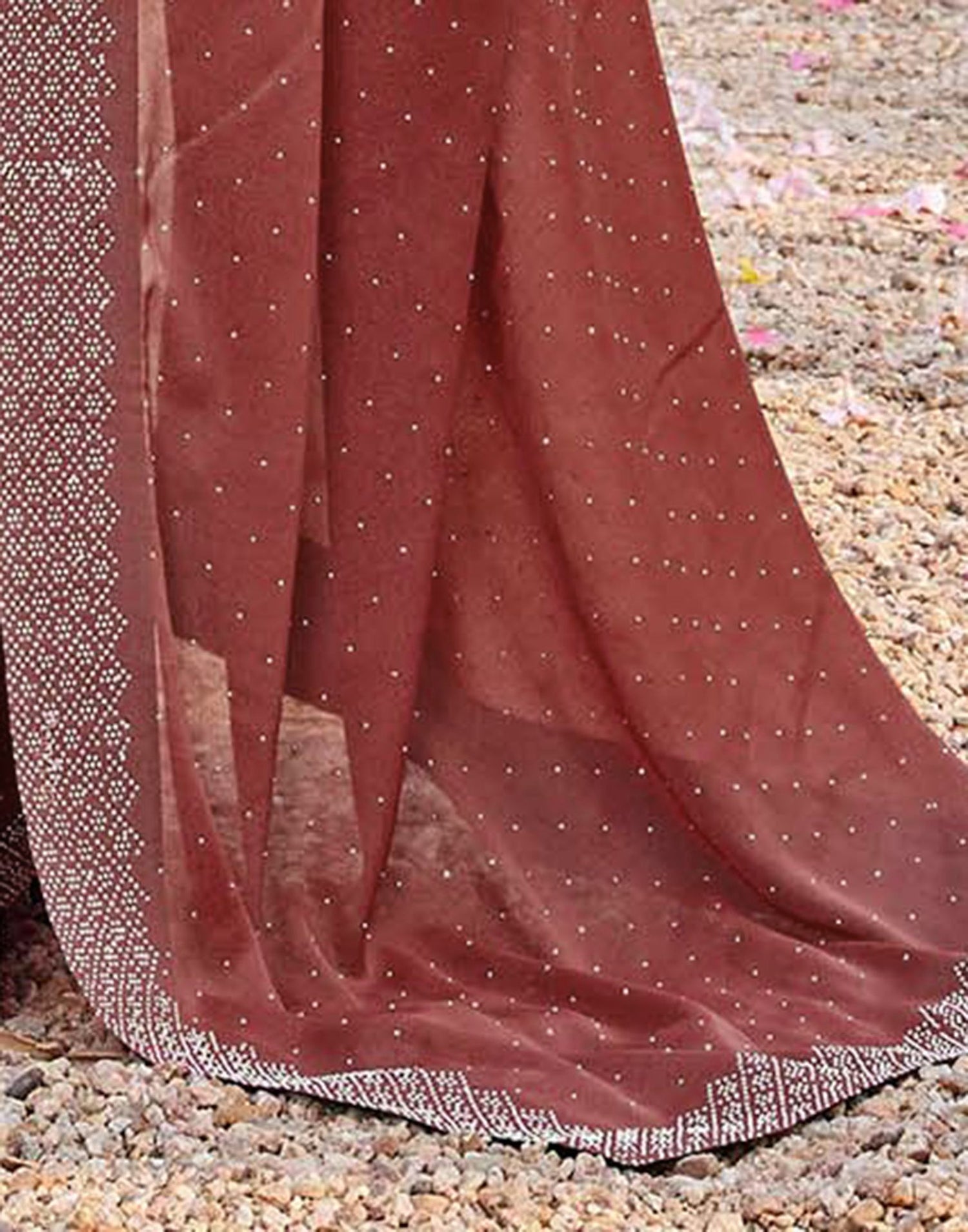 Brown Shimmer Stone Work Swarovski Saree