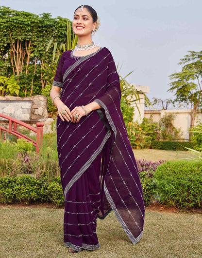 Dark Purple Georgette Stone Work Embellished Saree