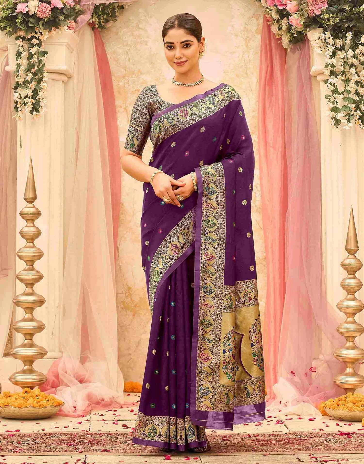 Dark Purple Silk Woven Paithani Saree