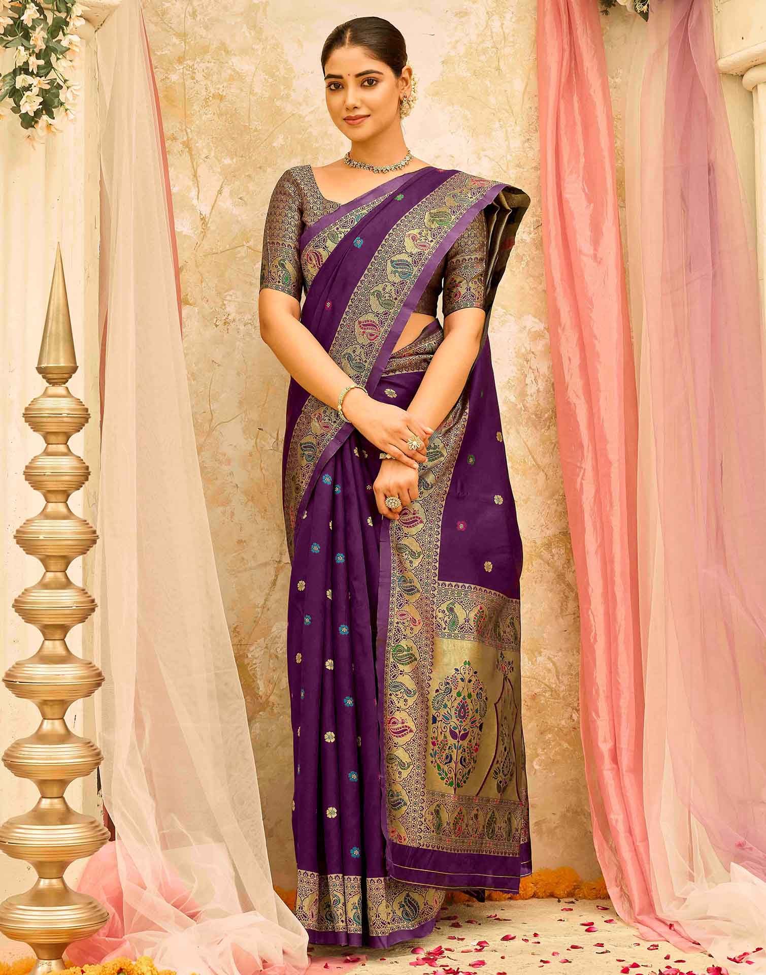 Dark Purple Silk Woven Paithani Saree