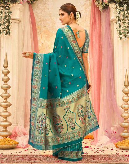 Teal Green Silk Woven Paithani Saree