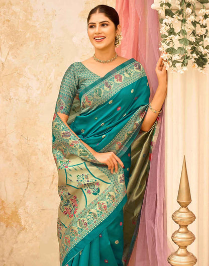 Teal Green Silk Woven Paithani Saree