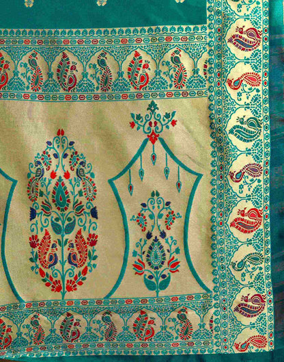 Teal Green Silk Woven Paithani Saree