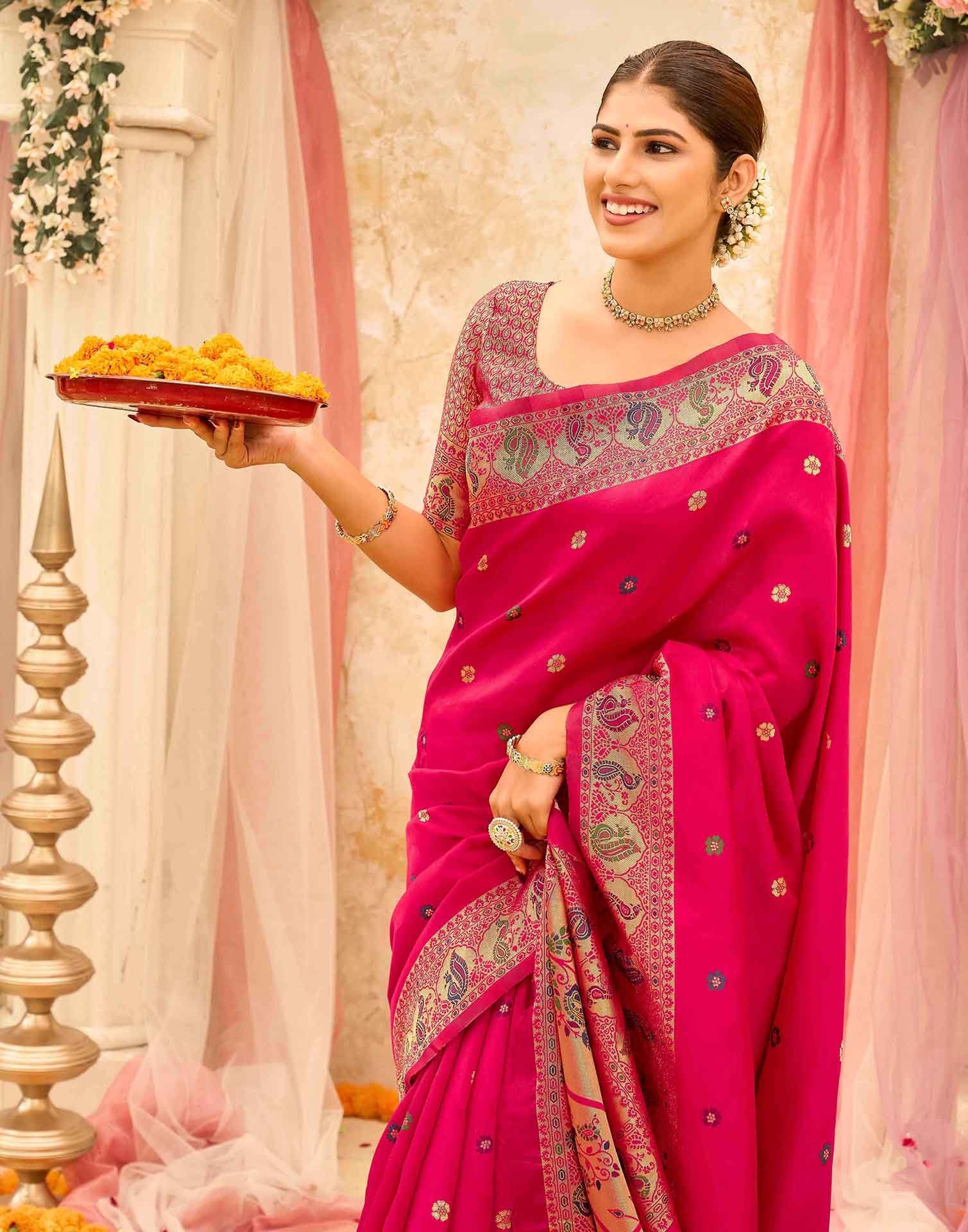 Pink Silk Woven Paithani Saree