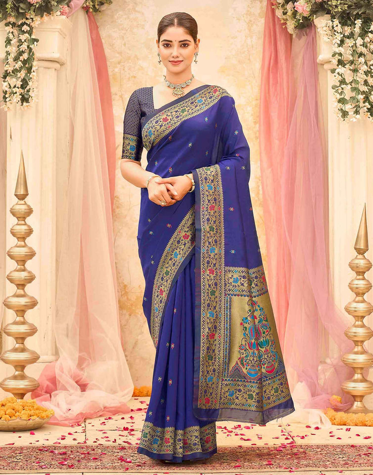 Navy Blue Silk Woven Paithani Saree