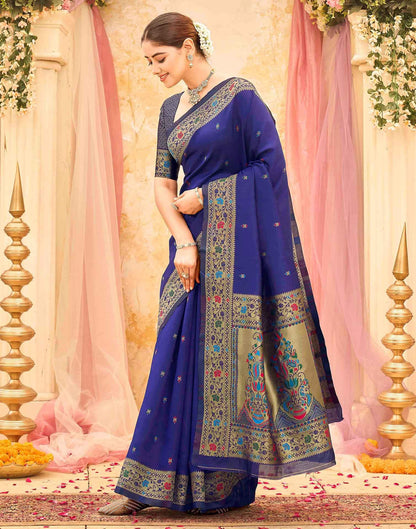 Navy Blue Silk Woven Paithani Saree