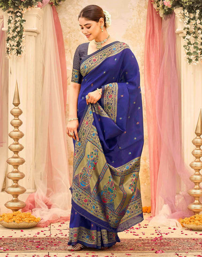 Navy Blue Silk Woven Paithani Saree