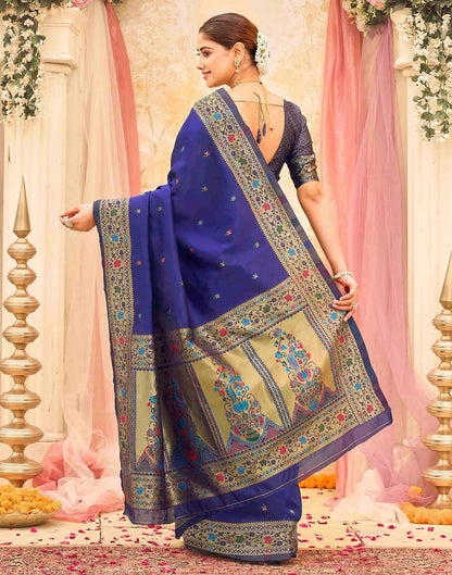 Navy Blue Silk Woven Paithani Saree