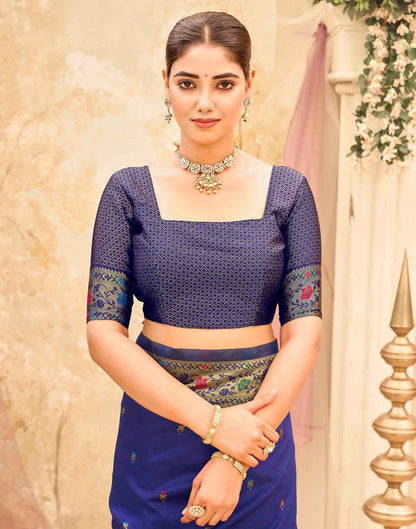 Navy Blue Silk Woven Paithani Saree