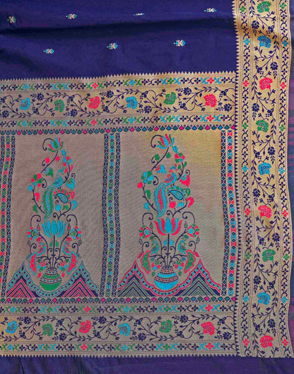 Navy Blue Silk Woven Paithani Saree