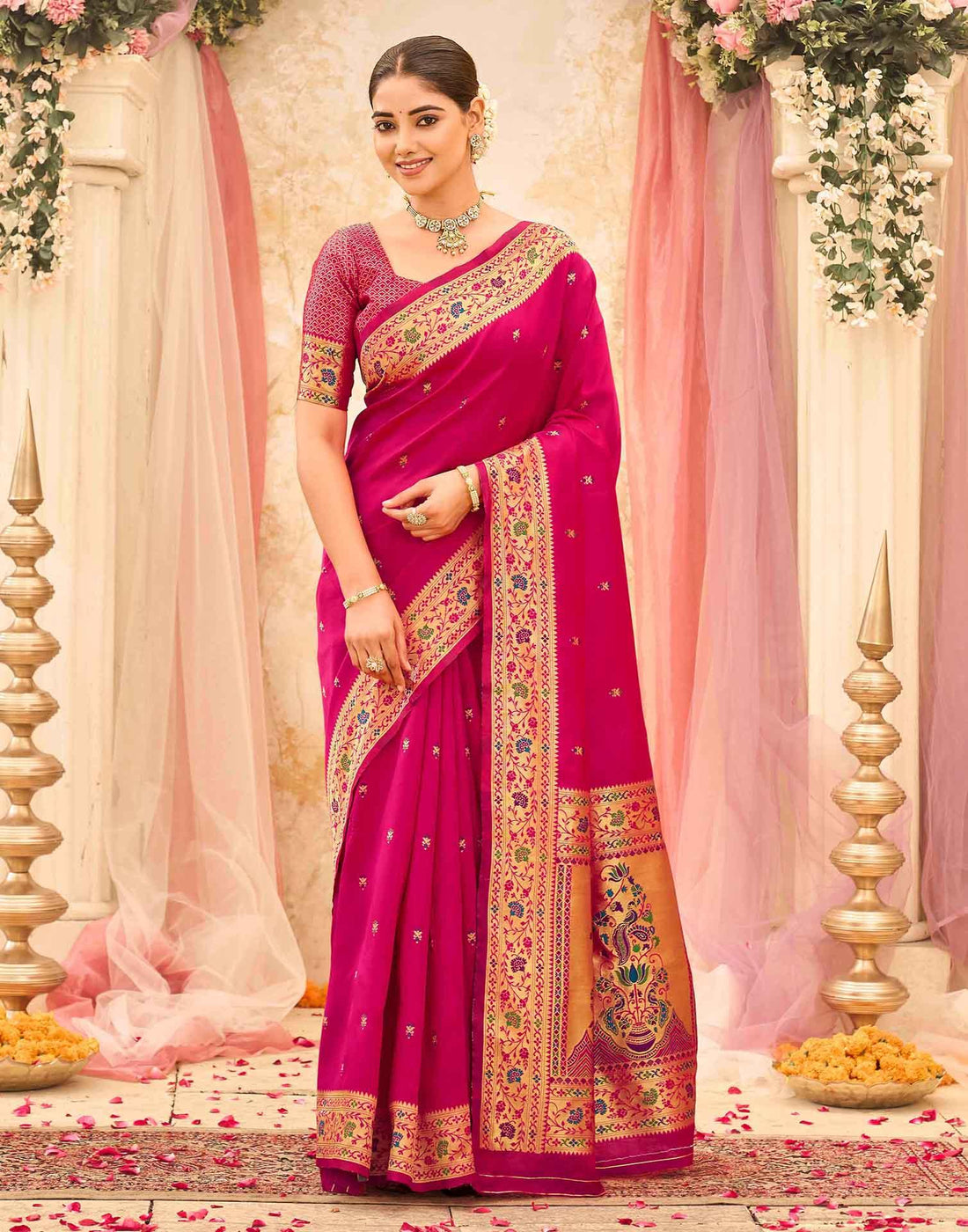 Pink Silk Woven Paithani Saree