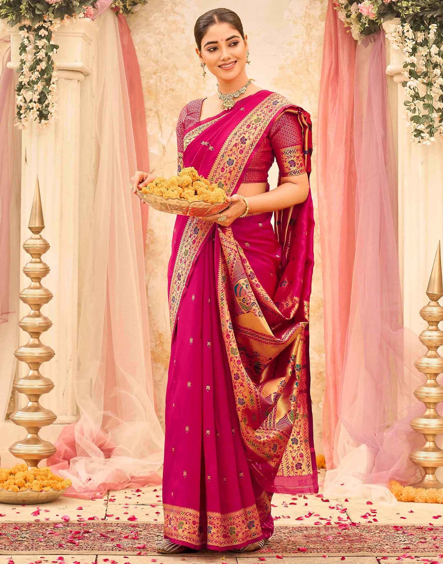 Pink Silk Woven Paithani Saree