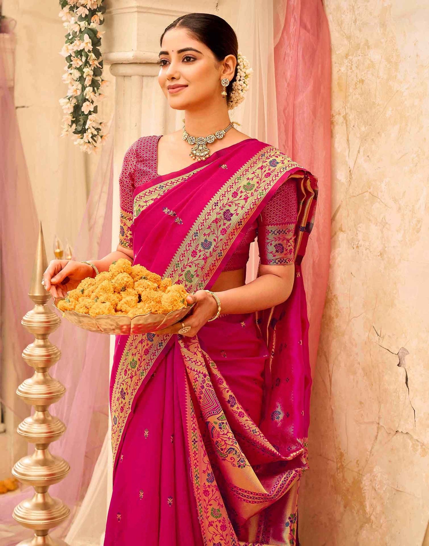Pink Silk Woven Paithani Saree