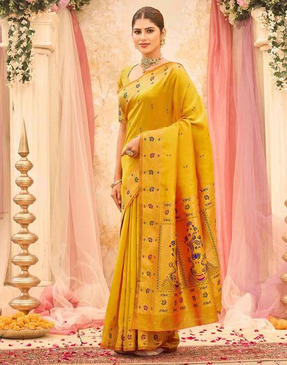 Yellow Silk Woven Paithani Saree