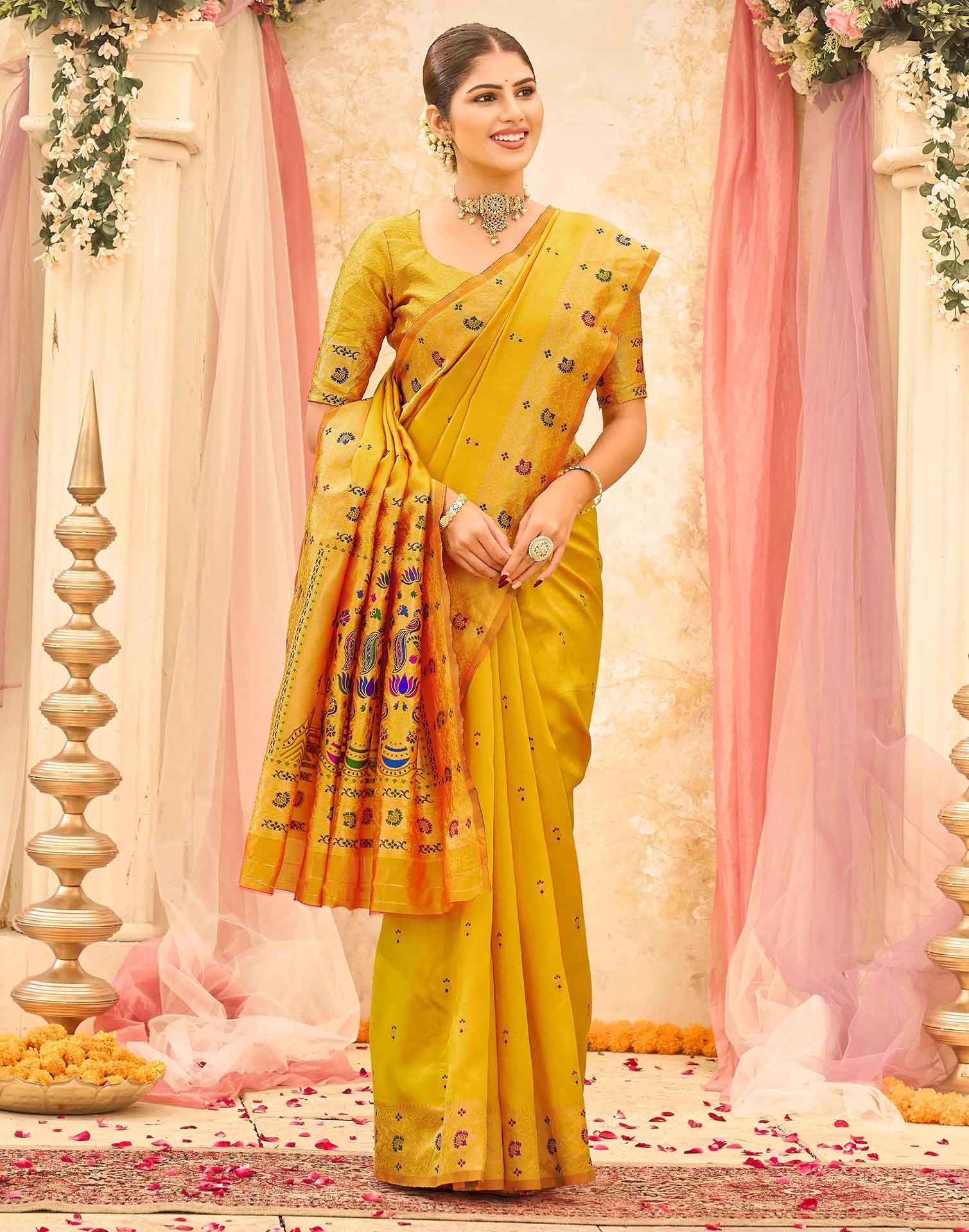 Yellow Silk Woven Paithani Saree
