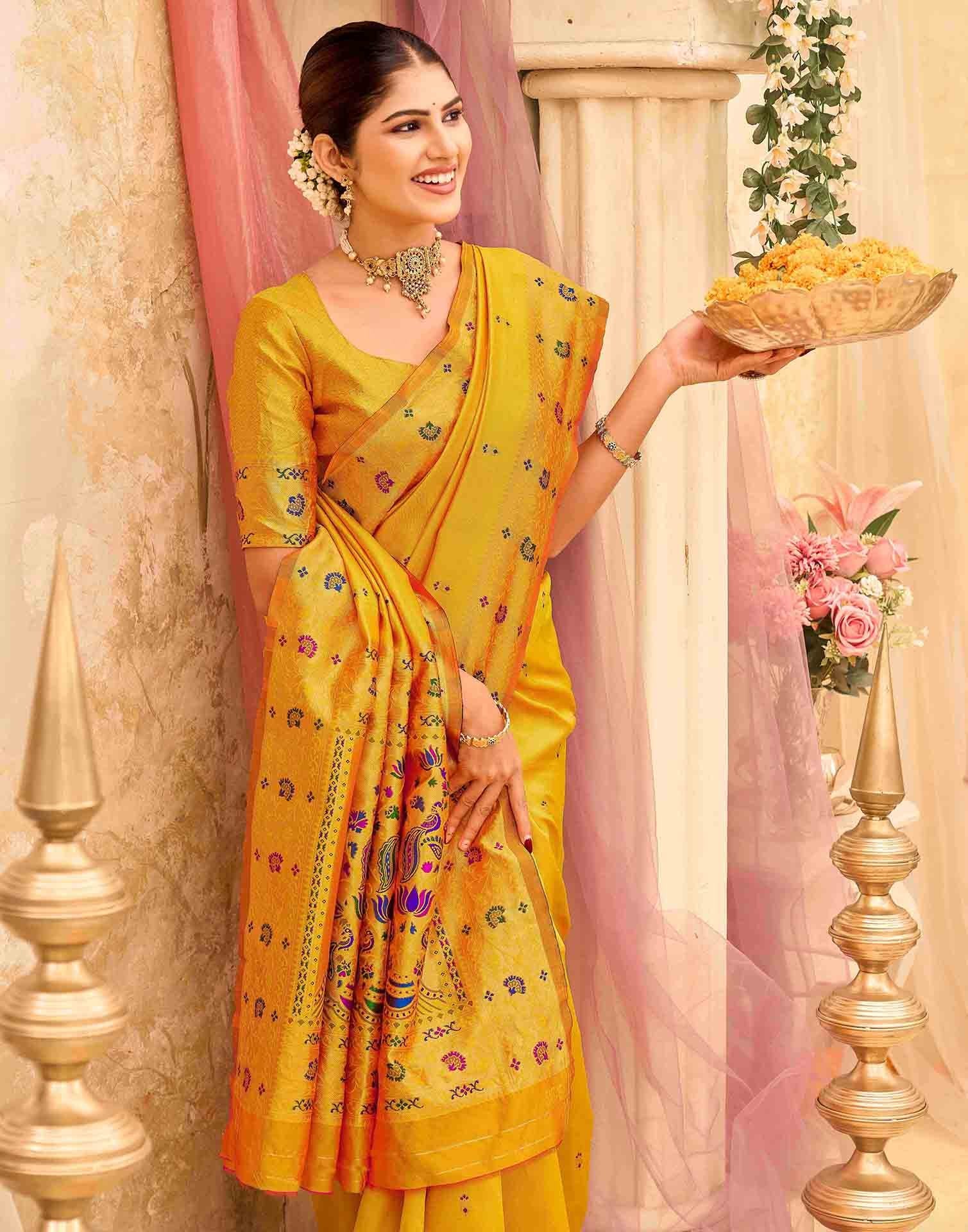 Yellow Silk Woven Paithani Saree