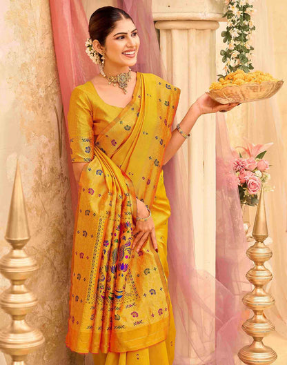 Yellow Silk Woven Paithani Saree