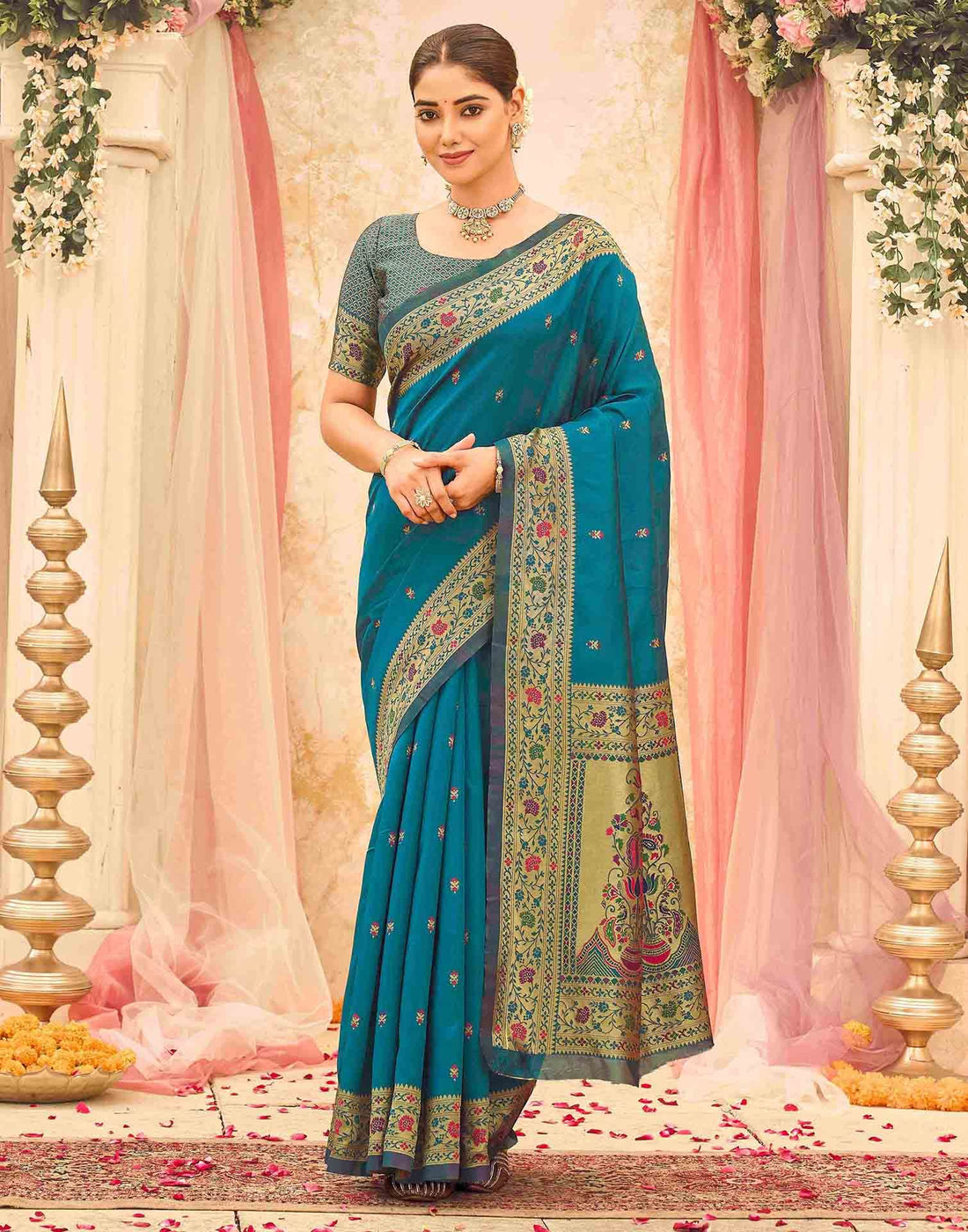 Rama Blue Silk Woven Paithani Saree