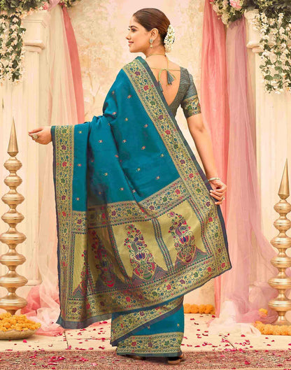Rama Blue Silk Woven Paithani Saree